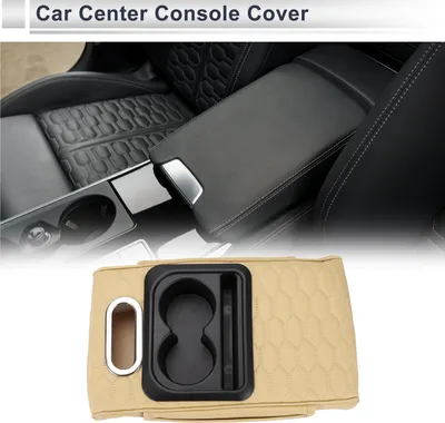 Produktbild von Auto Mittelkonsole Abdeckung Universelle Auto Armlehne Aufbewahrungsbox Multifunktional 34x23x6cm / 13.39"x9.06"x2.36" Beige Schwarz Nappa Leder
