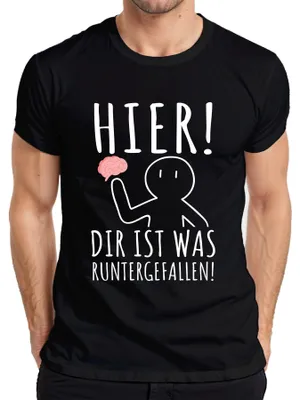 Produktbild von Hier! Dir ist was runtergefallen! Gehirn Nerd Humor Lustig Ironie Herren T-Shirt, Schwarz, XXL