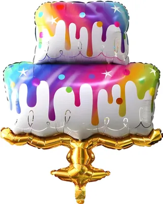 Image de Ballon de baudruche Happy Birthday motif gâteau arc-en-ciel, 73 x 107 cm