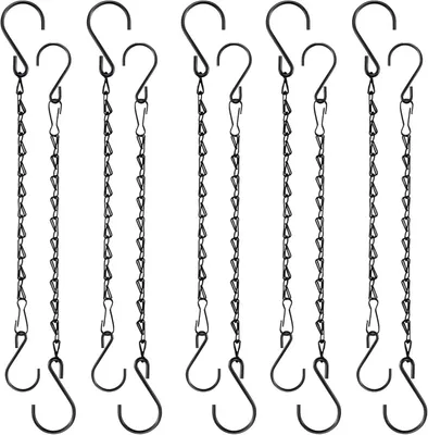 Image de Chaînes de suspension, lot de 10, chaînes de suspension en métal, chaîne de suspension noire, chaîne de suspension de 25 cm avec crochet pour cages à oiseaux, pots de fleurs, carillons éoliens
