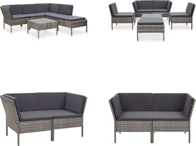 Produktbild von vidaXL 6 tlg. Garten Sofagarnitur mit Auflagen Poly Rattan Grau - Garten-Lounge-Set - Garten-Lounge-Sets - Garten-Lounge - Garten-Lounges