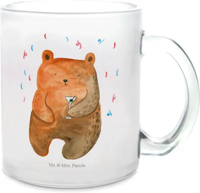 Produktbild von Mr. & Mrs. Panda Häferl Bär Party - Transparent - Geschenk, Geburtstag, Pott, Trinkglas, Tee Tasse, Lustig, Geburtstagsgeschenk, Haferl, Feiern, Teddy, Teetasse