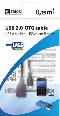 Image de Câble Emo OTG micro USB 2.0 vers USB. 15 cm. Noir (OTG)