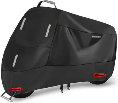 Produktbild von Wasserdichte Motorradabdeckung – Motorradabdeckungen für den Außenbereich – Schutz vor Regen, UV-Strahlung und Staub – 5 reflektierende Streifen – 2 Schlosslöcher – 1 Tragegriff – 1 Aufbewahrungstasche – Motorrad, Roller, Moped – 2XL: 245 x 95 x 125 cm Motorradabdeckung