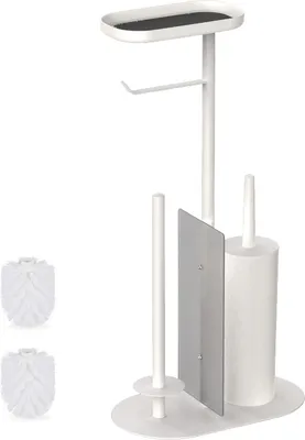 Image de Porte-rouleau de papier toilette Toiletbutler, avec brosse WC et repose-pieds - 65x26x17 cm - Blanc