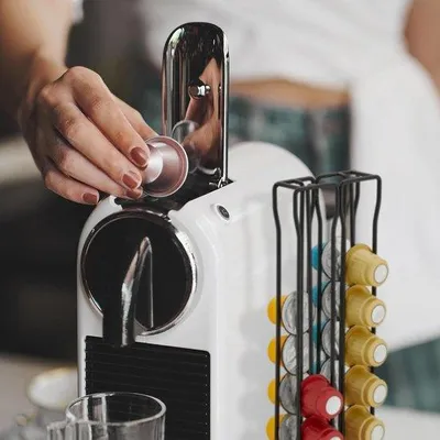Image de Porte-capsules rotatif pour 40 tasses, compatible, noir, en métal