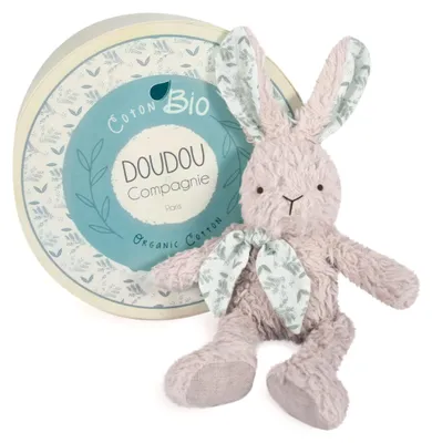 Immagine prodotto di Set regalo Doudou - Coniglio di peluche grigio in Cotonelogico 25 cm