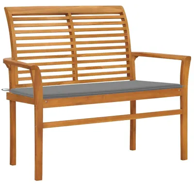 Produktbild von vidaXL Gartenbank mit Grauer Auflage 112 cm Massivholz Teak