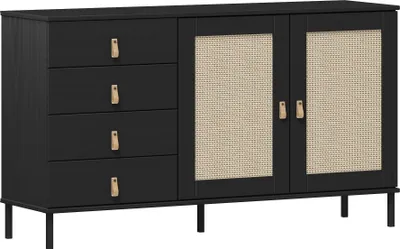 Produktbild von Sideboard >WZ-0800< 4 Schübe, 2 Türen, Kiefer massiv schwarz lackiert  - 140x80x40 (BxHxT)