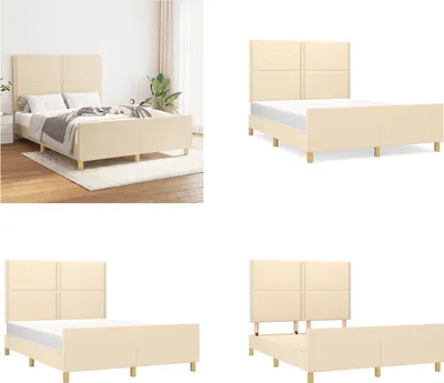 Produktbild von vidaXL Bettgestell mit Kopfteil Creme 140x200 cm Stoff - Bettgestell Mit Kopfteil - Bettgestelle Mit Kopfteile - Bettgestell - Bett Mit Kopfteil
