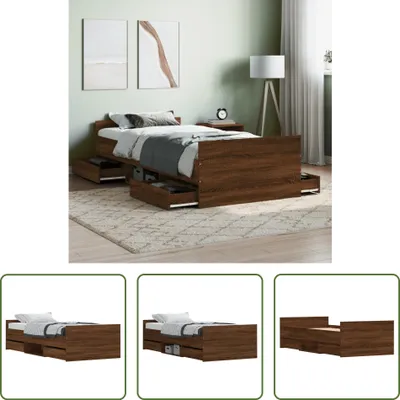 Imagen del producto de Conjunto de cama "The Living Store" con cabecero y piecero, color marrón, diseño que imita la madera de roble, dimensiones 100x200 cm