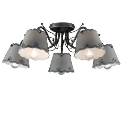 Image de Plafonnier classique Ravenna Métal Noir Céramique Blanc Argent 5 Lumières E14