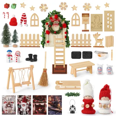 Produktbild von 68-teiliges Wichteltür Zubehör Set Weihnachten Miniatur Deko mit Wichtelbriefen
