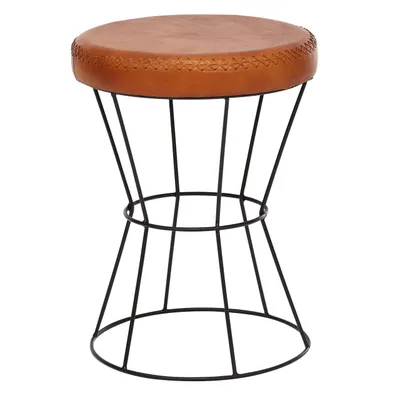Produktbild von Sitzhocker Echtleder / Metall 35 x 48 x 35 cm Design Hocker Rund, Dekohocker mit Leder-Bezug, Moderner Lederhocker Braun Gepolstert