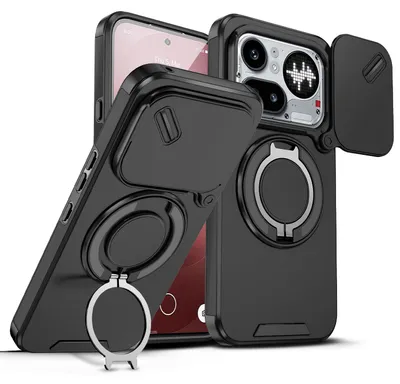 Obrázek produktu pro Dvouvrstvé pouzdro pro Nothing Phone (4a) Pro, posuvným krytem fotoaparátu a magnetickým kroužkovým stojánkem Černý