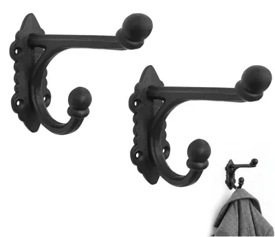 Gietijzeren dubbele wandhaken, set van 2, zwart, rustiek