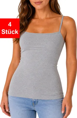 Produktbild von Spaghettitop 4er Pack Damen UNTERHEMD Tanktop Top - Grau XL 4 Stück