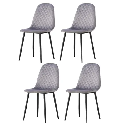 Image de CasaDolce, Set de 4 chaises de salle à manger TIJOM, Textile rembourré, gris, base métallique noire, Meubles de salle à manger