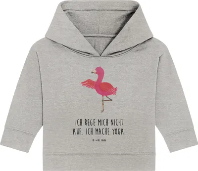 Produktbild von Mr. & Mrs. Panda Organic Baby Hoodie Flamingo Yoga 12. - 18. Monat - Heather Grey - Geschenk, Namaste, Yogi, Kapuzensweatshirt, Meditieren, Achtsamkeit, Kapuzenshirt