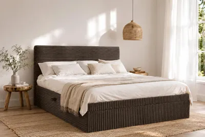 Produktbild von Kaiser Möbel Boxspringbett mit bettkasten und topper TRENTO,  ohne Bein stoff Plüsch Cord 200x200 cm Braun H3