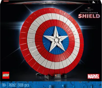 Produktbild von LEGO 76262 Marvel Captain Americas Schild Set, Avengers-Modellbausatz für Erwachsene mit Minifigur, Namensschild und Thors Hammer, sammelbare Infinity-Saga-Geschenkidee für Männer, Frauen, Ihn, Sie