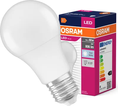 Obrázek produktu pro OSRAM LED VALUE CLASSIC A 8,5W 840 matná žárovka E27 806lm 4000K neutrální bílá jako 60W 4099854109799