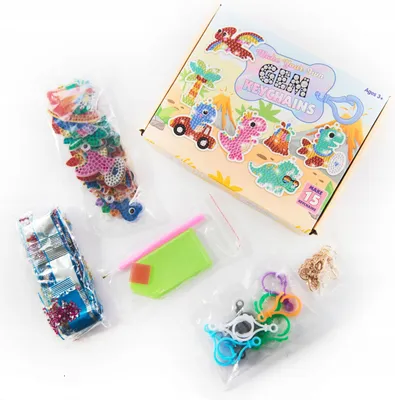 Produktbild von Diamond Painting Schlüsselanhänger Set - 15x Dinosaurier Bastelset Kinder Mosaik