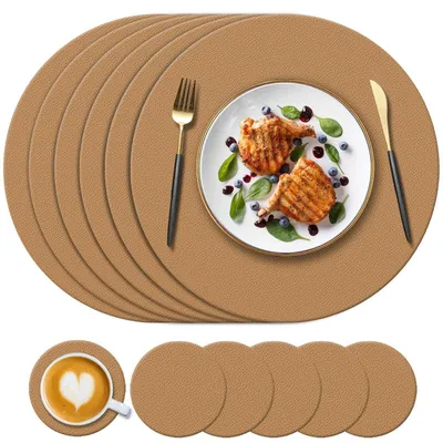 Immagine prodotto di Set di 6 sottopiatti e sottobicchieri rotondi in silicone, color marrone, dimensioni 34 cm / 10 cm