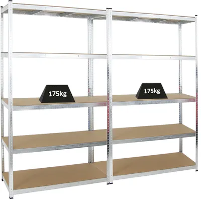 Produktbild von Mega Deal 2x Kellerregal GORILLA | HxBxT 200x120x50cm | Fachlast 175kg | Verzinkt | Garagenregal Schwerlastregal Werkstattregal Lagerregal Steckregal