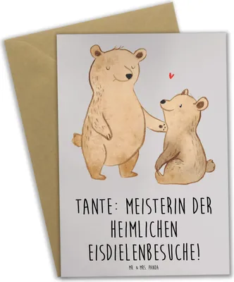 Produktbild von Mr. & Mrs. Panda Grußkarte Tante Eisdielenmeisterin - Grau Pastell - Geschenk, Neffe, weihnachtskarten, Jubiläen, Klappkarte, Familie, Handarbeit, Nichte, vatertagskarte