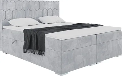 Produktbild von MEBLINI Boxspringbett mit Bettkasten - Gepolstert Doppelbett mit Matratze und Topper - Polsterbett mit Stauraum - Bett mit Kopfteil - Stauraumbett - PILATO - 120x200 - H4/Hellgrau Samt