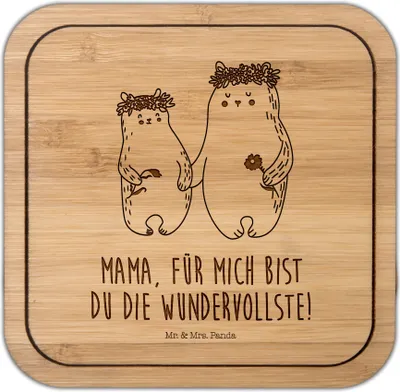 Produktbild von Mr. & Mrs. Panda kork untersetzer Bären mit Blumenkranz - Transparent - Geschenk, Getränkeuntersetzer, Tochter, Mutter, Muttertag, Opa, Mama, Tischuntersetzer, Coaster