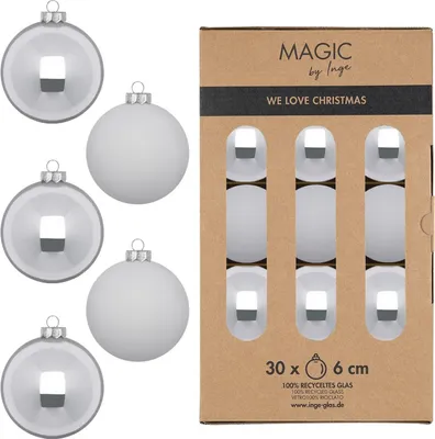 Produktbild von Weihnachtskugeln Glas 6cm 30 Stück - Snowy Clouds