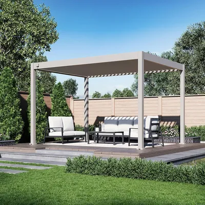 Immagine prodotto di Pergola Weide Deluxe interamente in alluminio 3x4 m con tetto a lamelle, modello indipendente, colore Ivory Sand