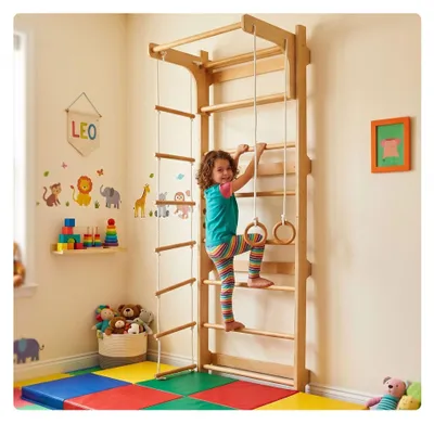 Produktbild von Kletterwand für Kinder mit Klimmzugstange, Naturholz