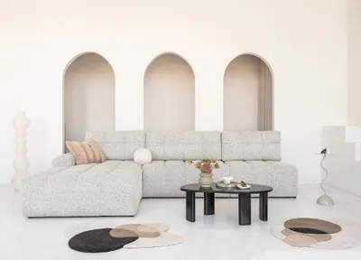Produktbild von MIUFORM Lulu Ecksofa mit Bettfunktion und Bettkasten L-FORM LINKS– 338 x 184 cm - Salz und Pfeffer - Sofa Schlafsofa Couch Modulsofa