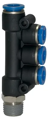 Produktbild von Riegler T-Mehrfachverteiler »Blaue Serie«, drehbar, R 1/4 außen, Ø 4x6