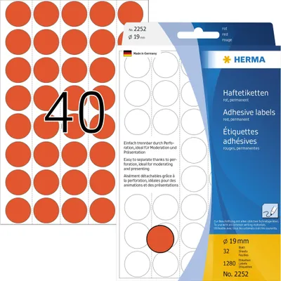 Immagine prodotto di HERMA Vielzwecketiketten rot  19 mm rund Papier 1280 St.
