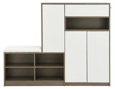 Image de Meuble à chaussures - Banc à chaussures avec assise rembourrée - Étagère à chaussures - Rangement pour l'entrée - 140 x 35 x 110 cm - Blanc/Naturel