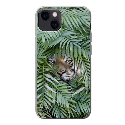 Produktbild von MuchoWow® Handyhülle Schutzhülle Hülle für iPhone 13 Tiger - Blätter - Farn Silikon Softcase Handy Hülle - Karteninhaber