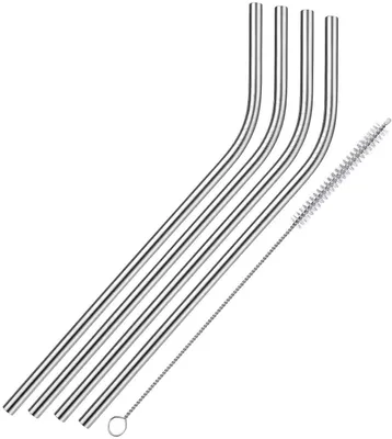 Imagen del producto de WESTMARK: Pajita de acero inoxidable, curvada, con cepillo de limpieza, 21,5 cm, pack de 4, 1 unidad. 405467 (EKB)