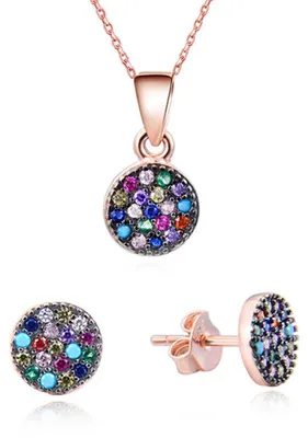 Produktbild von Verspieltes Silberschmuckset mit Zirkonia AGSET284 (Halskette, Ohrringe)