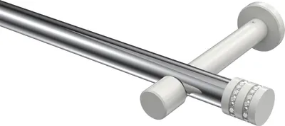 Produktbild von Interdeco Gardinenstange / Vorhangstange Chrom / Weiß, Typ Prestige Estana (Glitzerkappe) ohne Ringe, 20 mm Ø 1-läufig, 360 cm