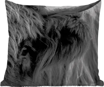 Produktbild von MuchoWow® Outdoor Kissen - Scottish Hochlandrind - Auge - Schwarz - Weiß - 60x60 cm - Wetterfest - Lounge Kissen - Dekoration - Schlaf Kissen