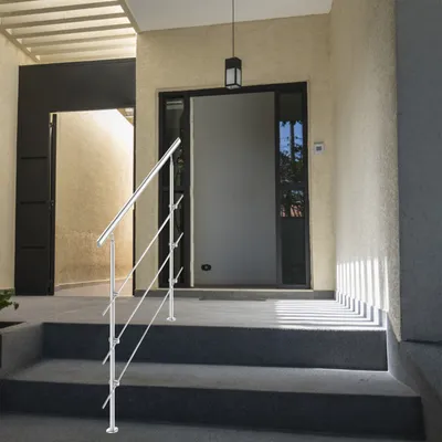 Produktbild von TolleTour 150cm Geländer Edelstahl Handlauf Treppengeländer mit 2 Pfosten für Balkon Treppen Innen und Außen (3 Querstreben)