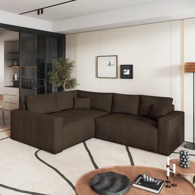 Produktbild von Masseno Ecksofa ERONIS L-S mit Schlaffunktion L-Form, Sofa mit Bettkasten, Wohnzimmersofa, Couch, Soffa, Bettsofa, Couchgarnitur- Braun, POSO 06