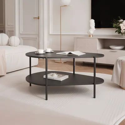 Produktbild von IDOHOME-Moderner Couchtisch LORIEN mit Metallgestell Schwarz Kaffeetisch für das Wohnzimmer Fischgrätenmuster Wohnzimmertisch