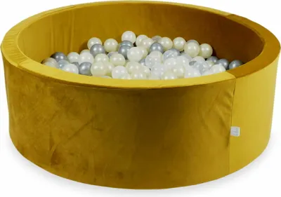 Produktbild von Bällebad 110x40 Samt Gold – Mit 500 Bällen / Silber, Meerjungfraueneffekt, Hellgold, Transparent