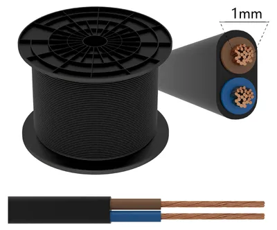 Produktbild von 2-adrig 2x01 Stromkabel Elektrokabel H05VVH2-F Schwarz 1 meter