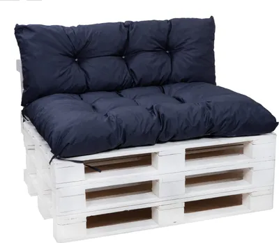 A dark blue cushion set for a pallet sofa, shown against a white background.